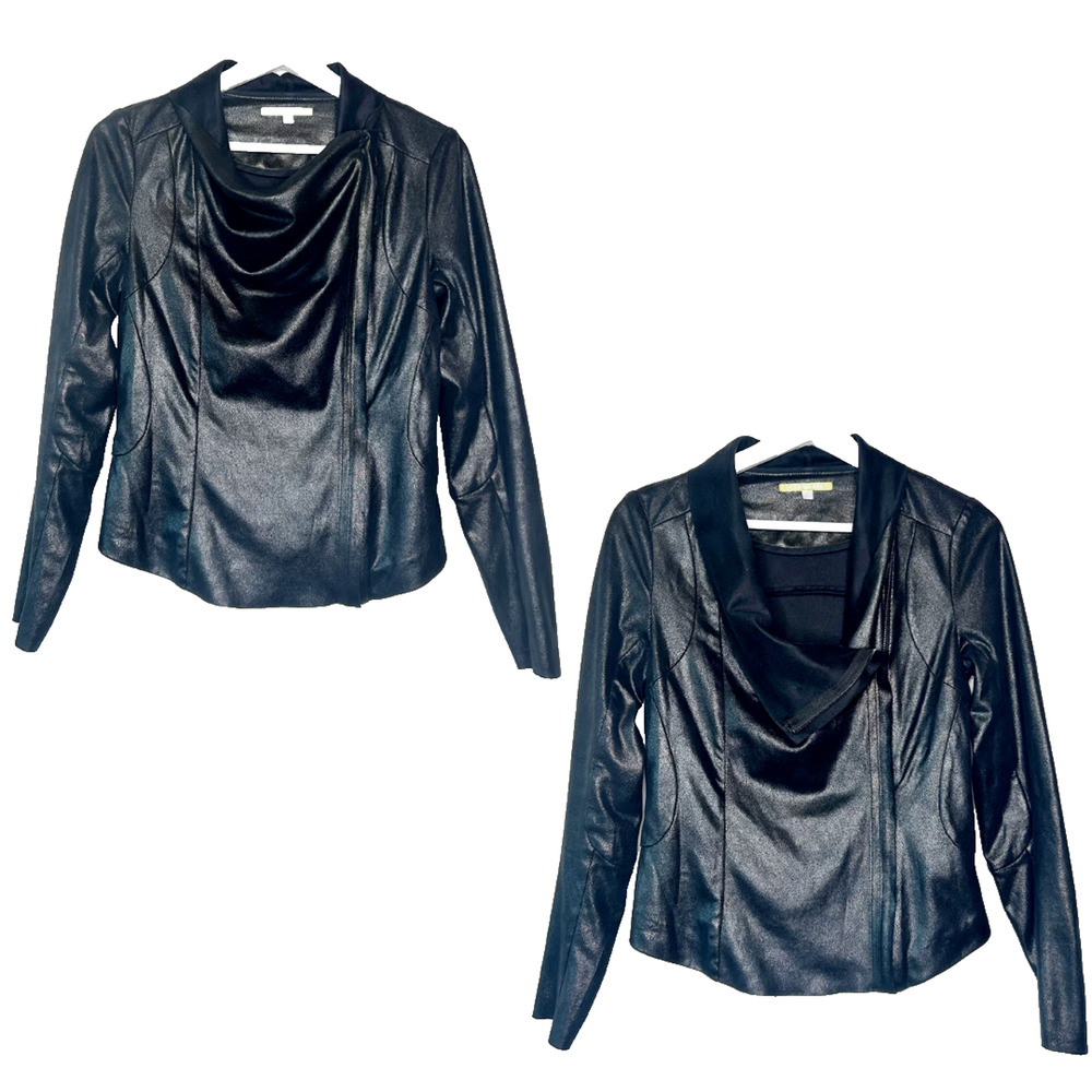 Gianni Bini Faux Shiny Suede Black Asymmetric Zip Black Jacket XS